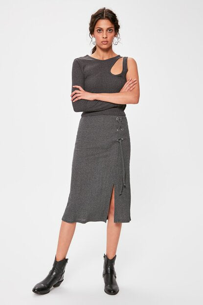 Women's Eyelet Detail Anthracite Skirt