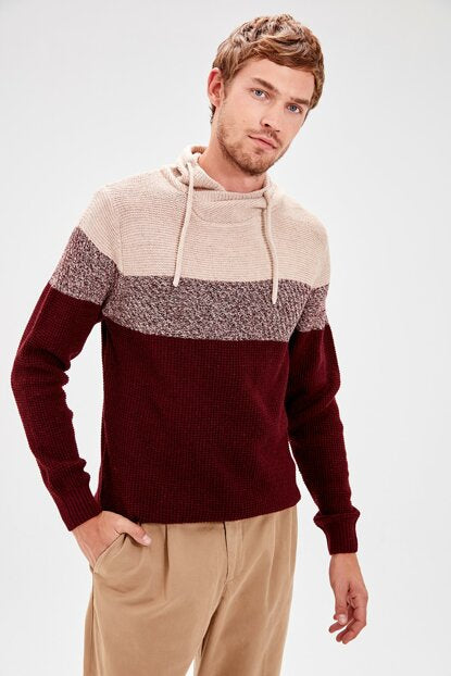 Men's Cowl Neck Color Block Sweater