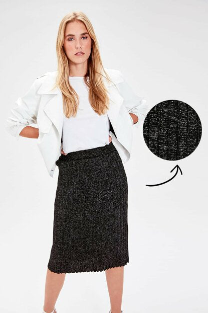 Women's Glitter Black Tricot Skirt