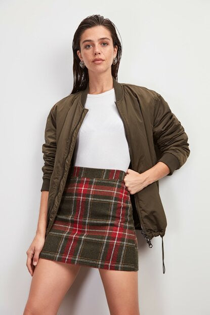 Women's Plaid Khaki Short Skirt