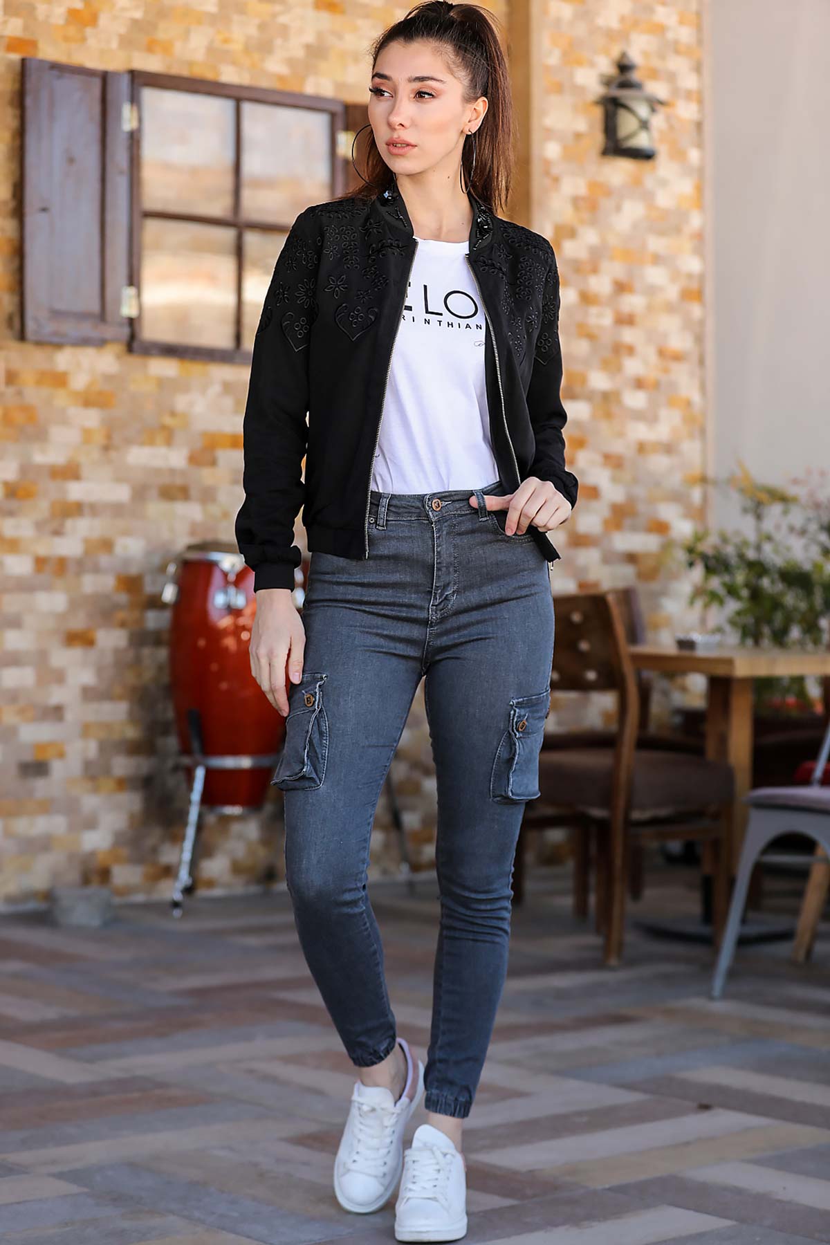 Women's Cargo Pocket Grey Jeans