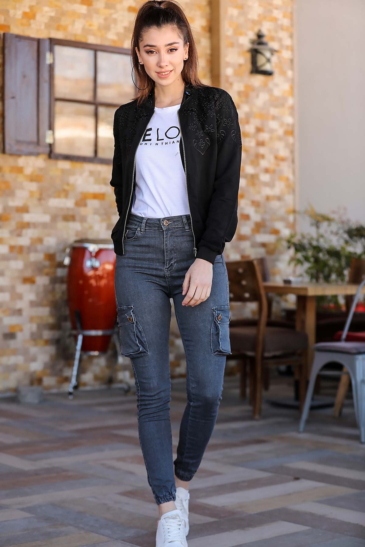 Women's Cargo Pocket Grey Jeans