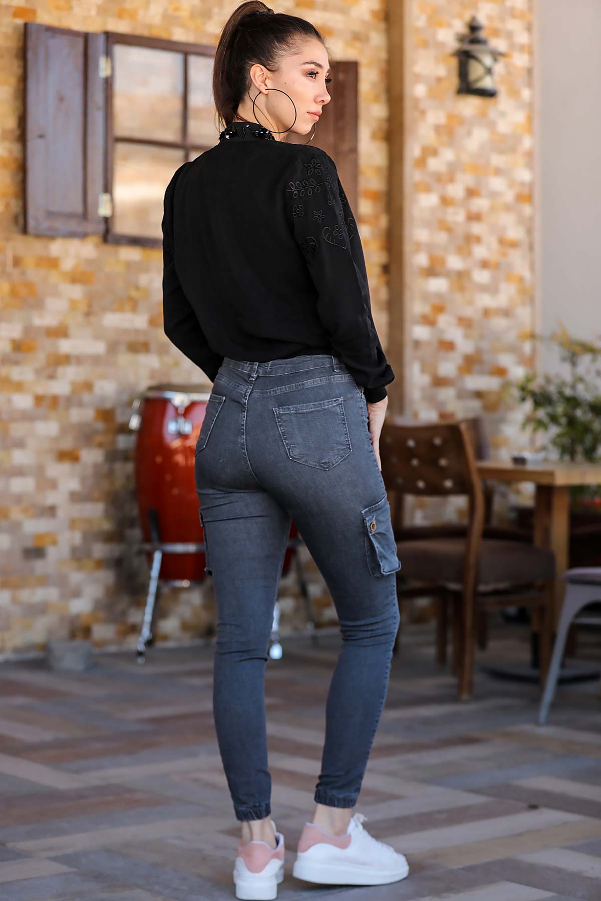 Women's Cargo Pocket Grey Jeans