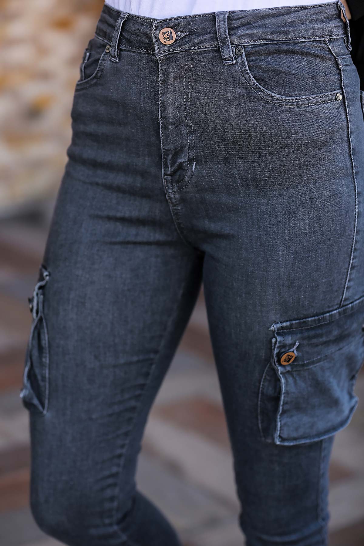 Women's Cargo Pocket Grey Jeans
