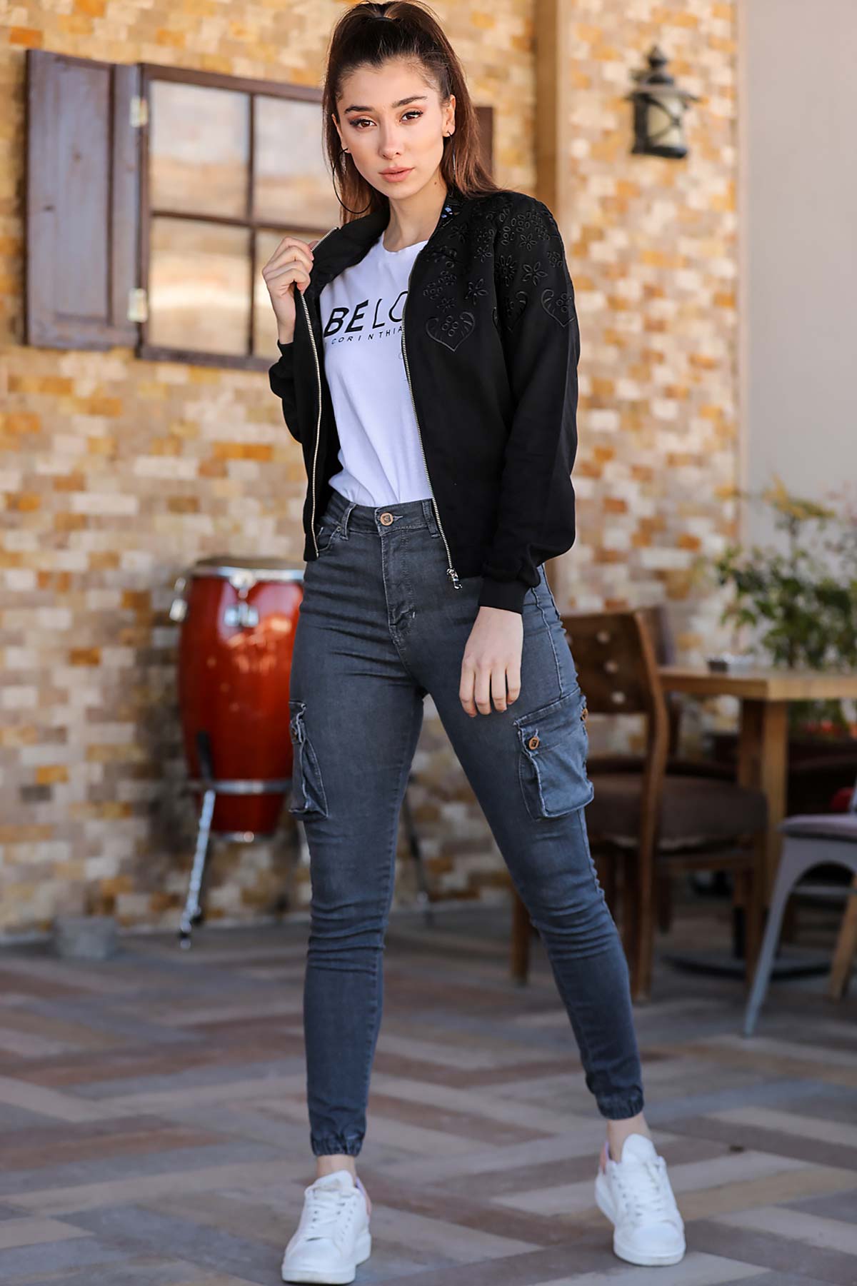 Women's Cargo Pocket Grey Jeans