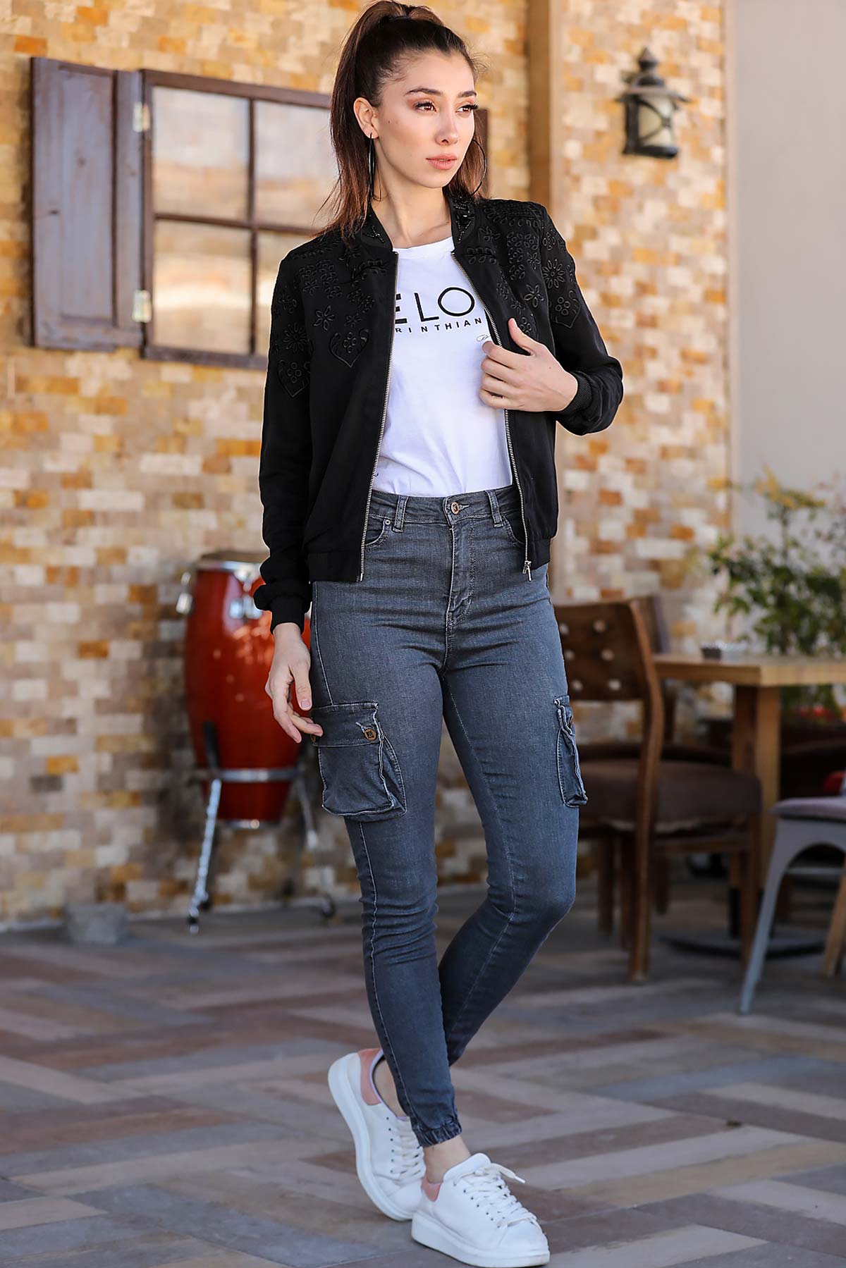 Women's Cargo Pocket Grey Jeans