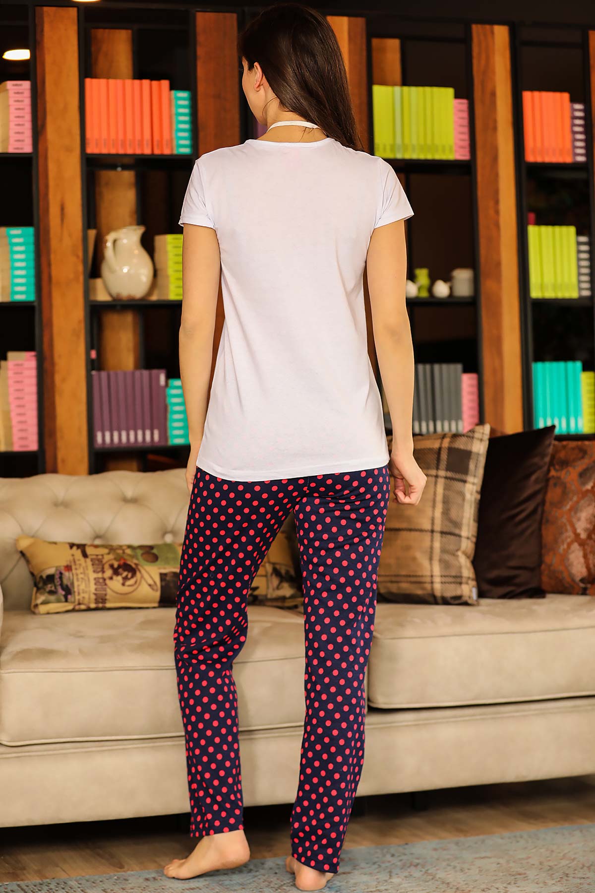 Women's Patterned White Pajama Set