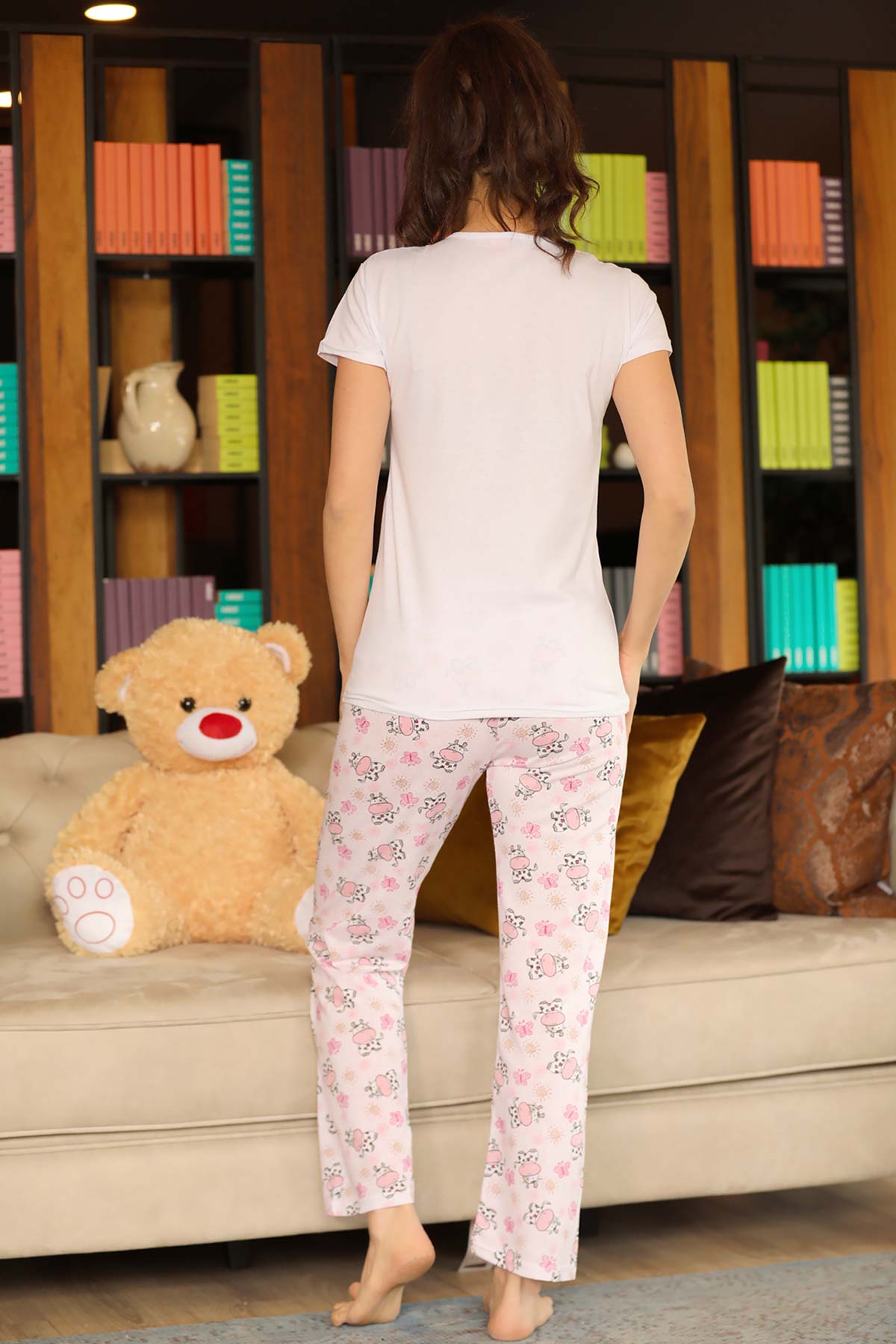 Women's Printed White Powder Rose Pajama Set