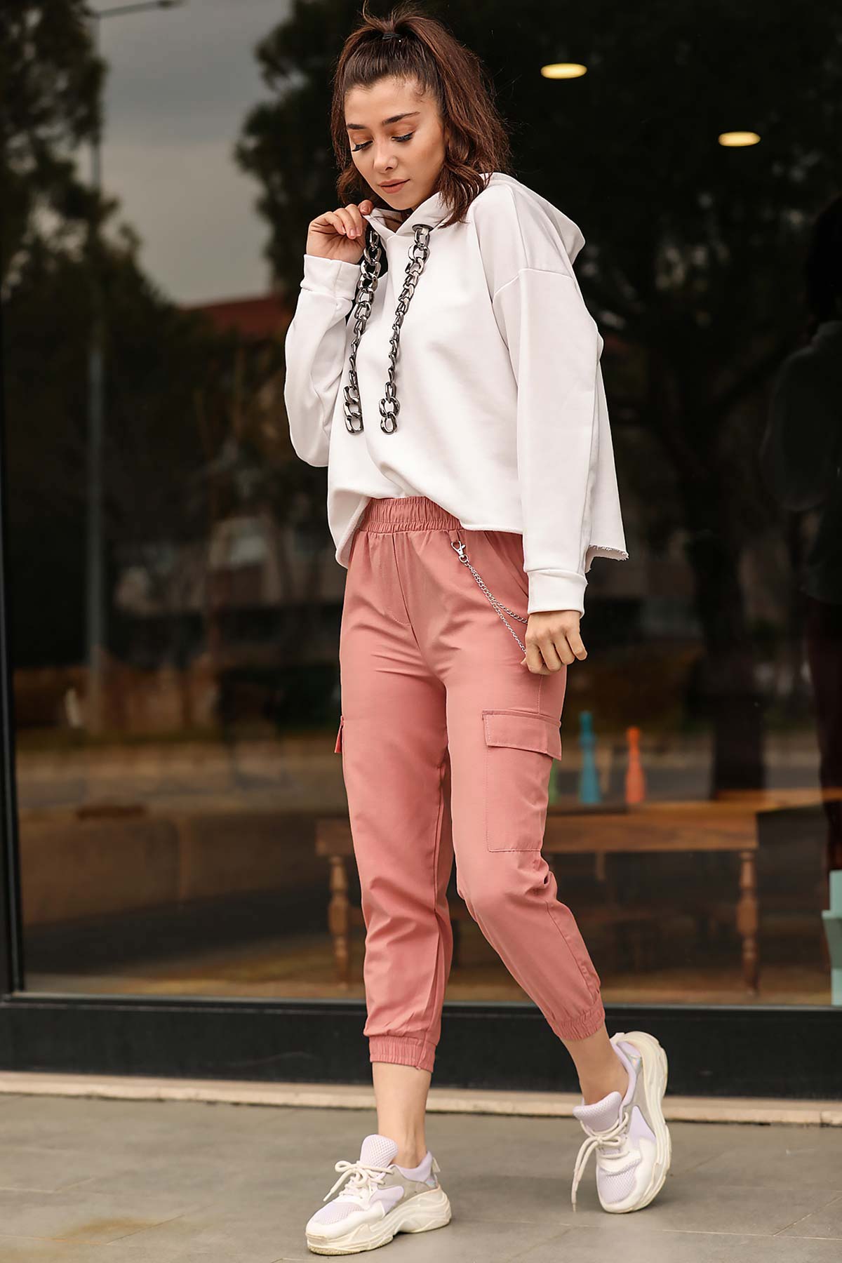 Women's Chain Dusty Rose Cargo Pants