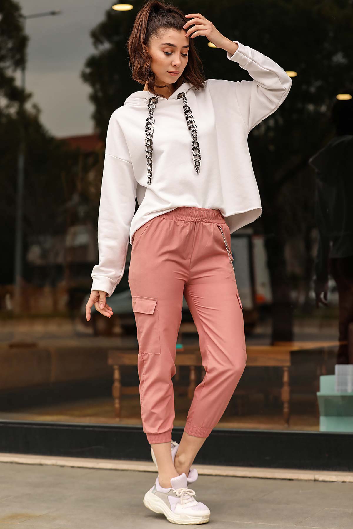 Women's Chain Dusty Rose Cargo Pants