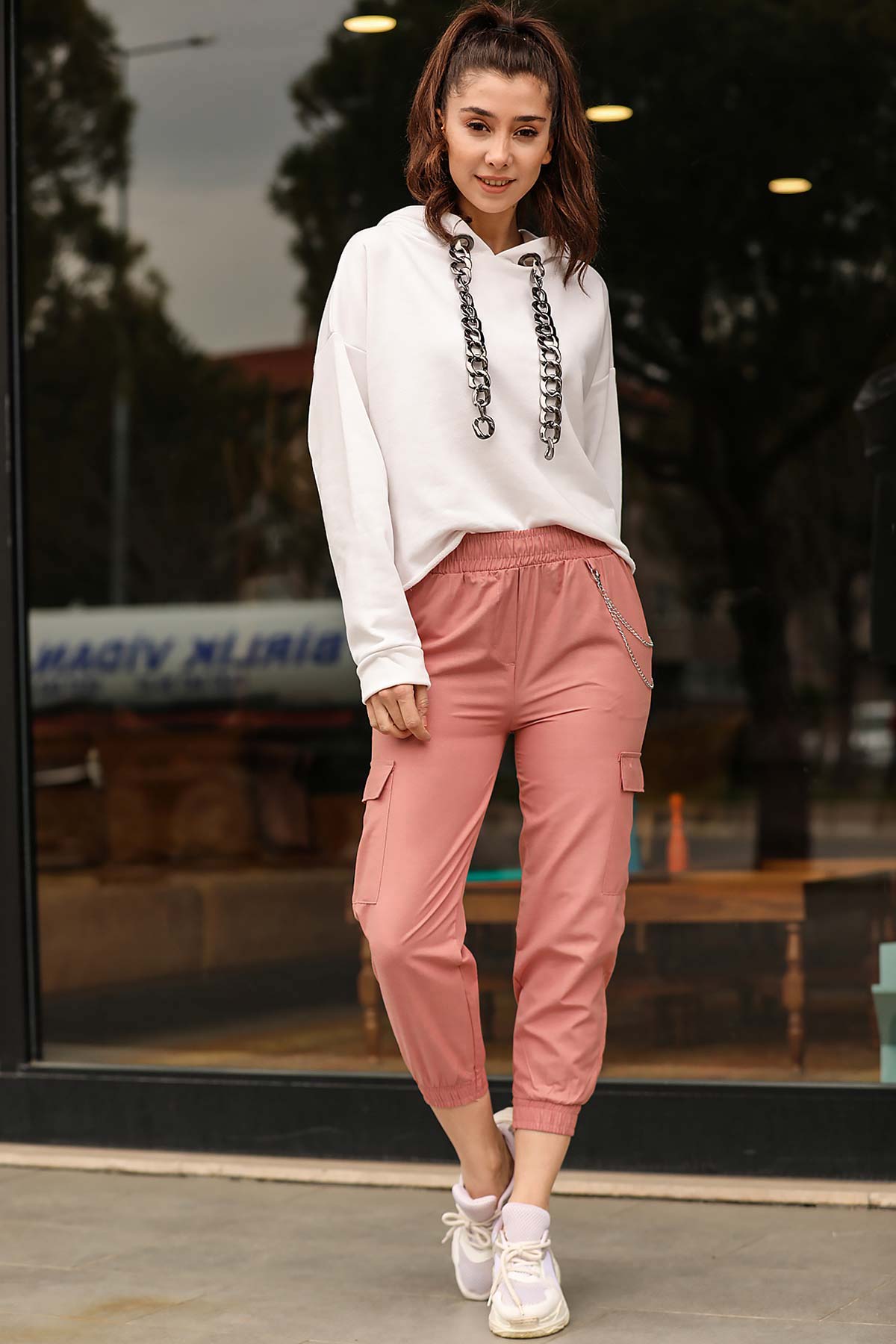 Women's Chain Dusty Rose Cargo Pants