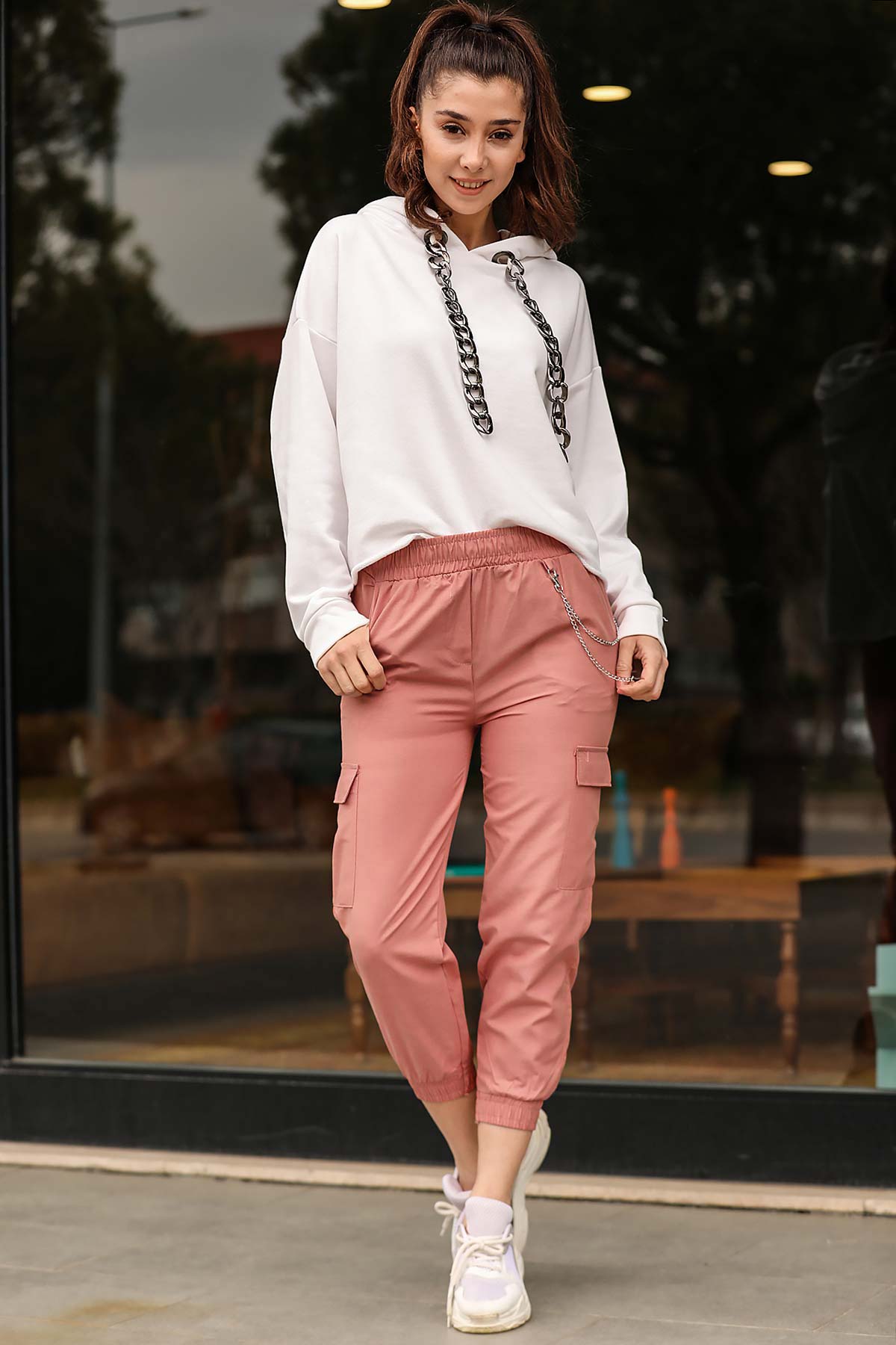 Women's Chain Dusty Rose Cargo Pants