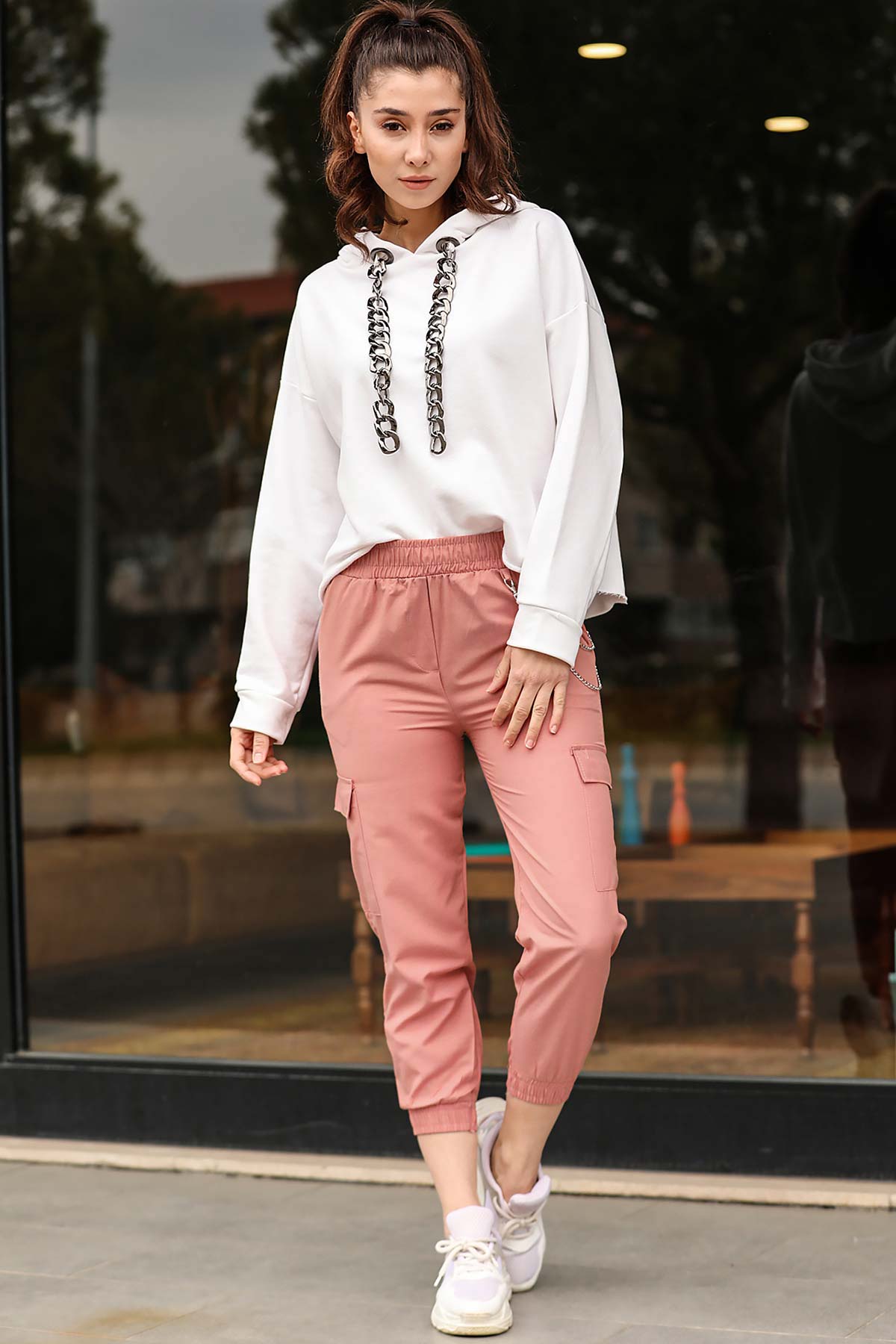 Women's Chain Dusty Rose Cargo Pants