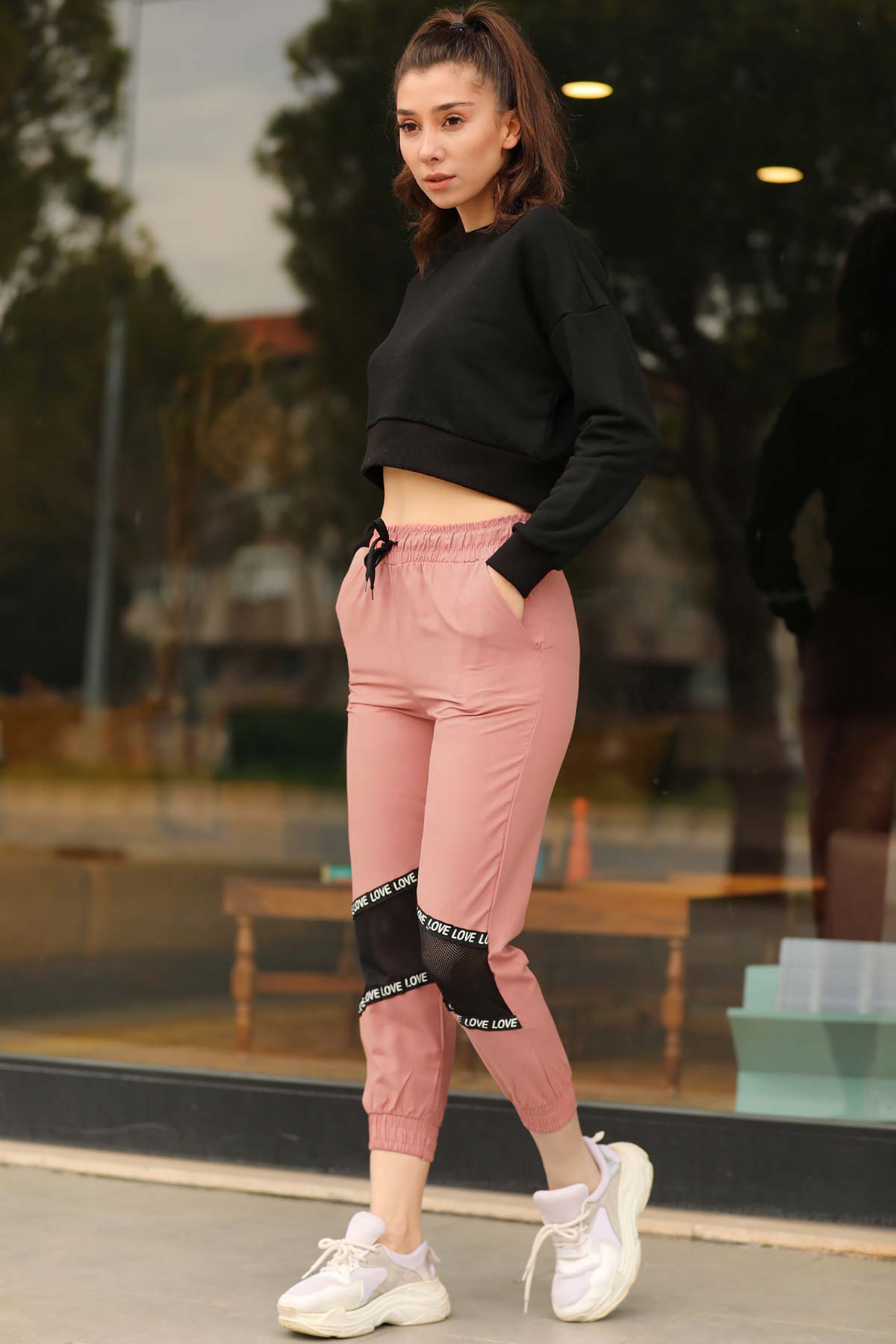 Women's Elastic Legs Powder Rose Sweatpants