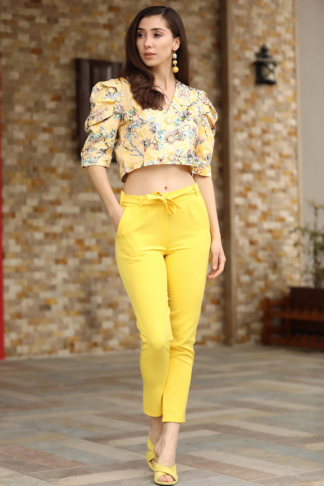 Women's Elastic Waist Yellow Pants