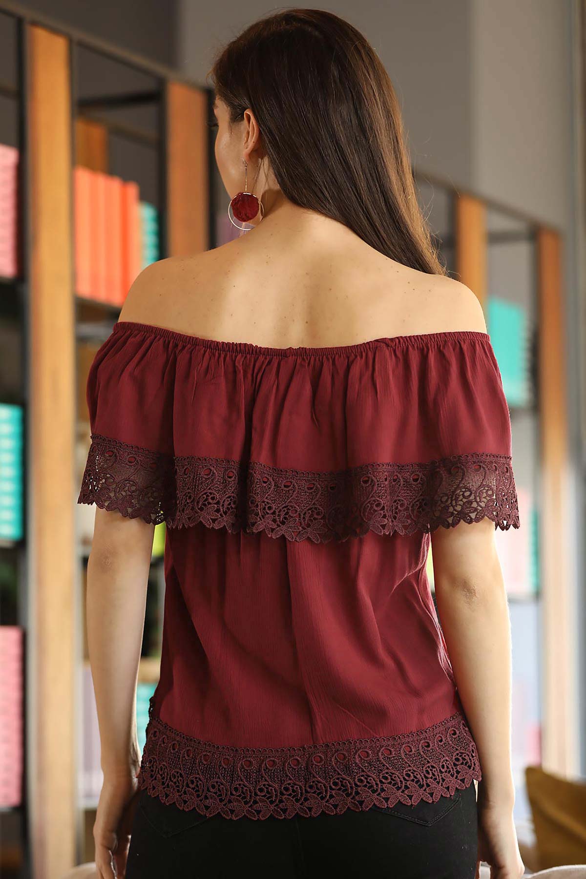 Women's Off Shoulders Claret Red Blouse