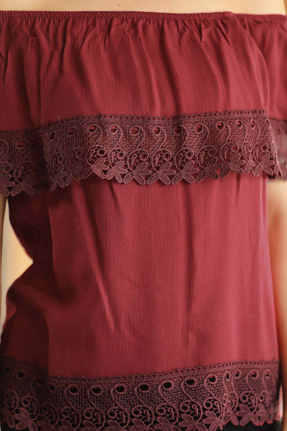 Women's Off Shoulders Claret Red Blouse