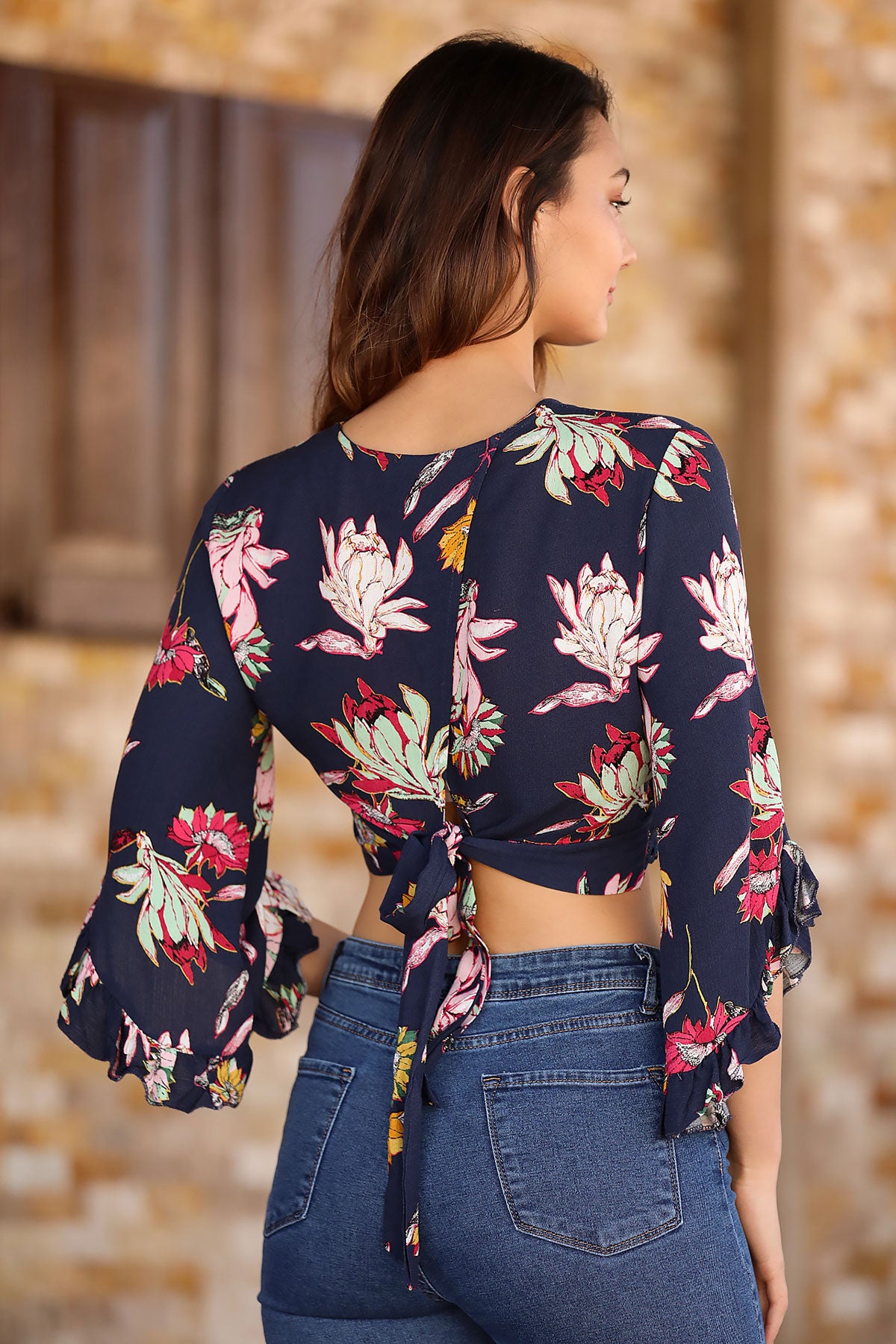 Women's Lace Detail Navy Blue Blouse