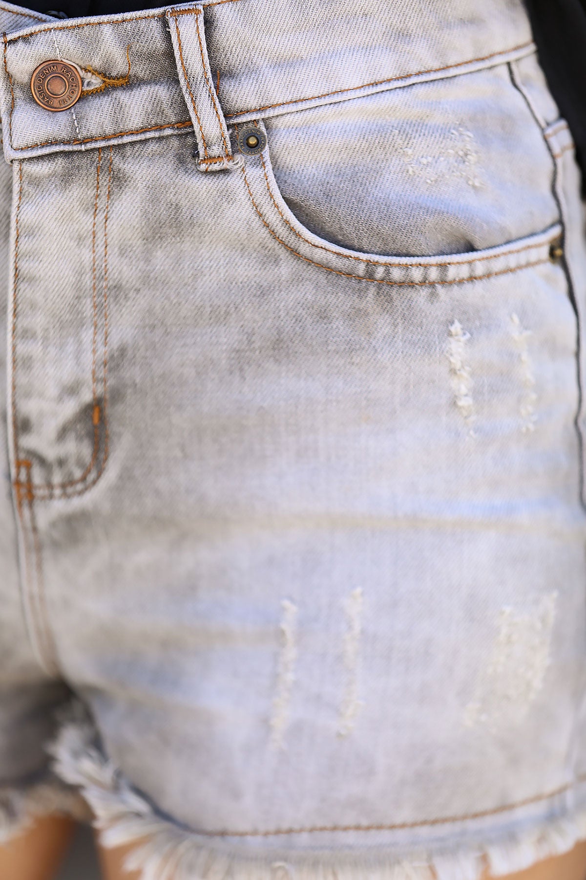 Women's Fringed Hem Grey Denim Shorts