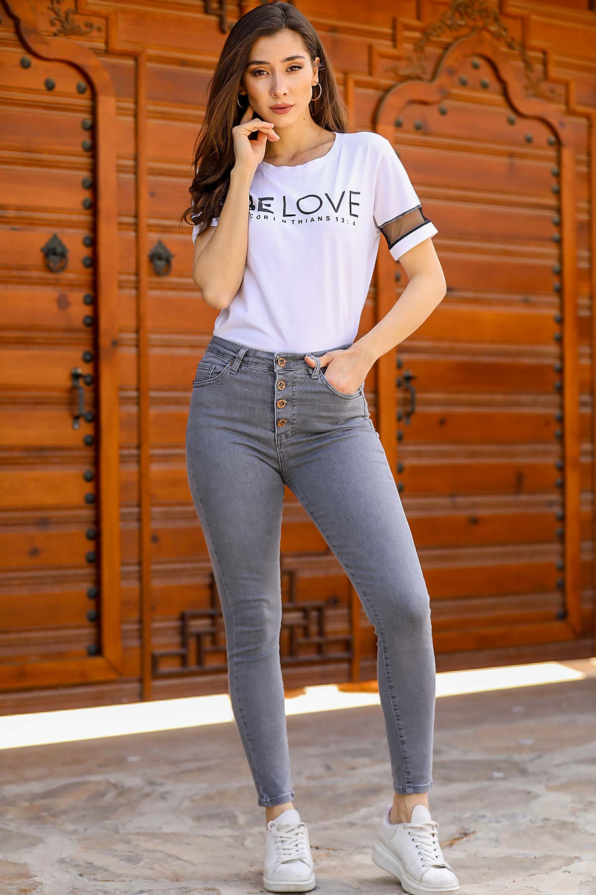 Women's Button Grey Jeans