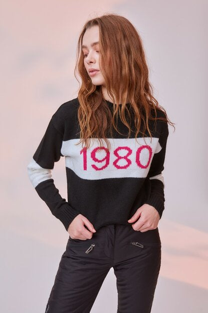 Women's Printed Black Tricot Sweater