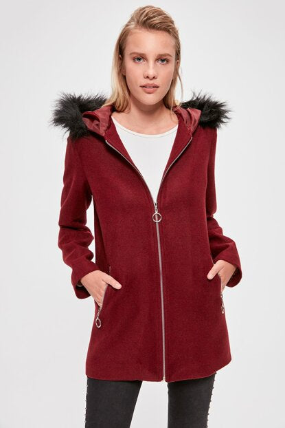 Women's Hooded Zipped Claret Red Cachet Coat