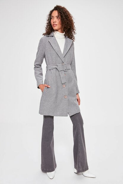 Women's Belted Grey Cachet Coat