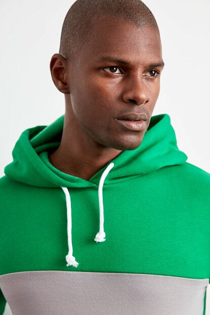 Men's Hooded Kangaroo Pocket Color Block Sweatshirt