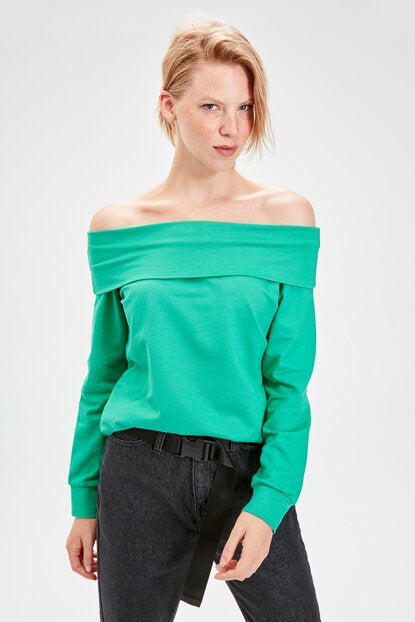 Women's Off Shoulders Green Sweatshirt