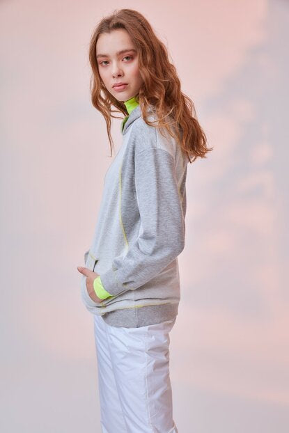 Women's Hooded Stitched Grey Sweatshirt
