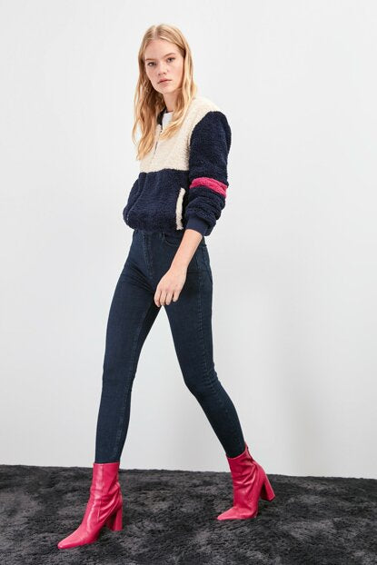 Women's High Waist Navy Blue Skinny Jeans