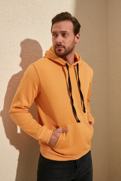 Men's Hooded Kangaroo Pocket Yellow Sweatshirt