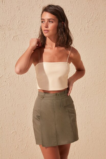 Women's Button Detail Khaki Skirt