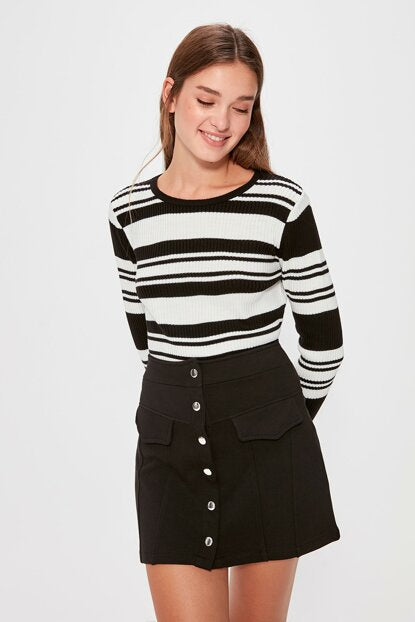 Women's Button Black Short Skirt