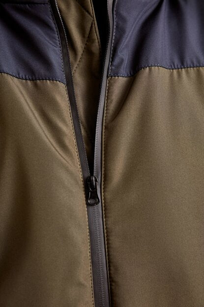 Men's Hooded Front Zipped Pocket Khaki Coat