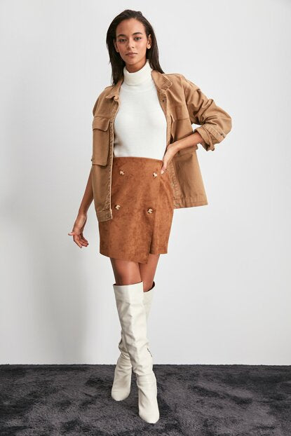Women's Button Brown Short Skirt