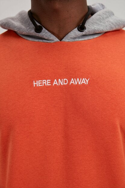 Men's Hooded Kangaroo Pocket Orange Sweatshirt