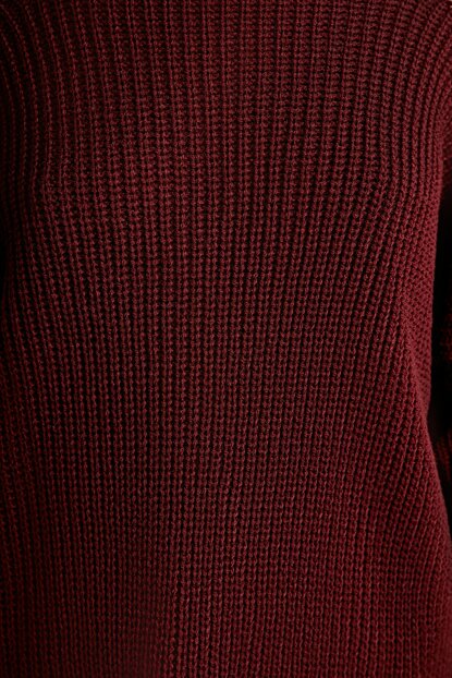 Women's Open Shoulders Claret Red Tricot Sweater