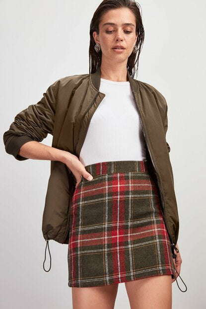 Women's Plaid Khaki Short Skirt
