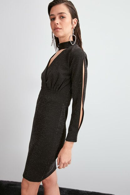 Women's Choker Collar Black Short Dress