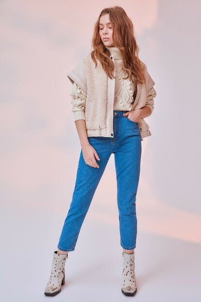 Women's High Waist Blue Mom Jeans