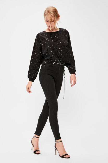 Women's High Waist Black Skinny Jeans