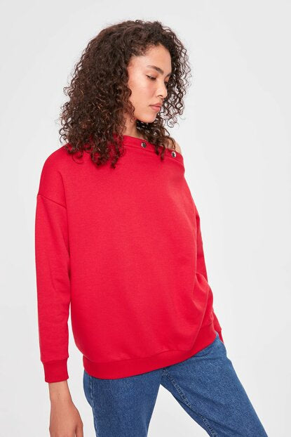 Women's Off Shoulders Fuchsia Sweatshirt