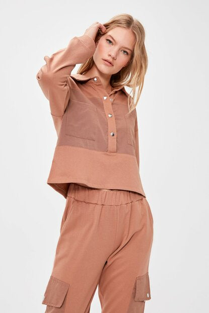 Women's Button Cinnamon Sweatshirt