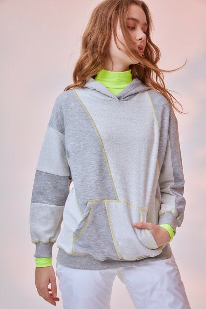 Women's Hooded Stitched Grey Sweatshirt