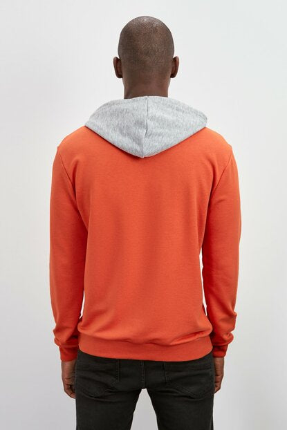 Men's Hooded Kangaroo Pocket Orange Sweatshirt
