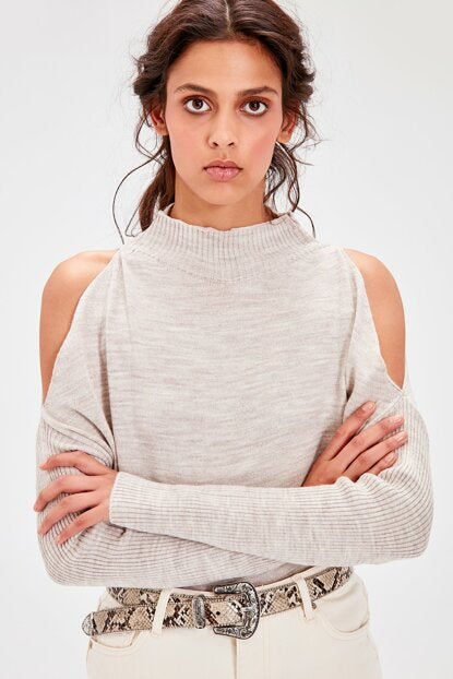 Women's Open Shoulders Mink Tricot Sweater