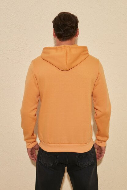 Men's Hooded Kangaroo Pocket Yellow Sweatshirt