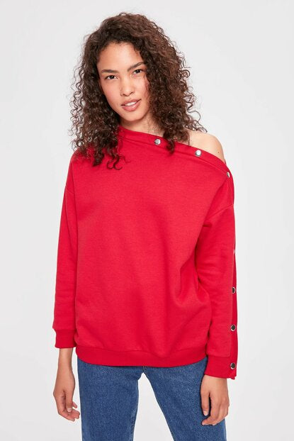 Women's Off Shoulders Fuchsia Sweatshirt