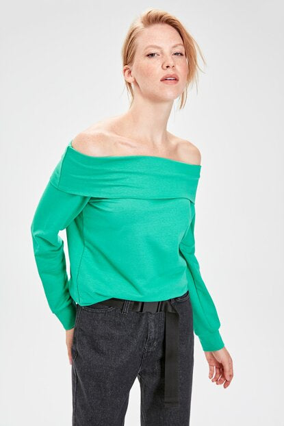 Women's Off Shoulders Green Sweatshirt